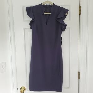 Navy Blue Ruffle Sleeve Sheath Dress